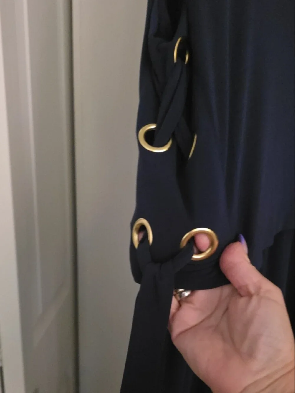 Michael Kors Navy Sleeveless Maxi Dress with Gold Grommet Accents - Picture 7 of 9